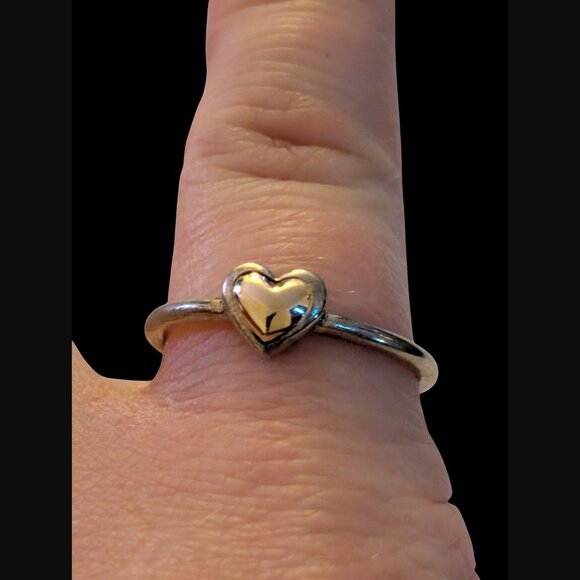 Pandora 14k S925 Sterling Silver Size 54 Golden Heart Two Tone Ring - Picture 12 of 16